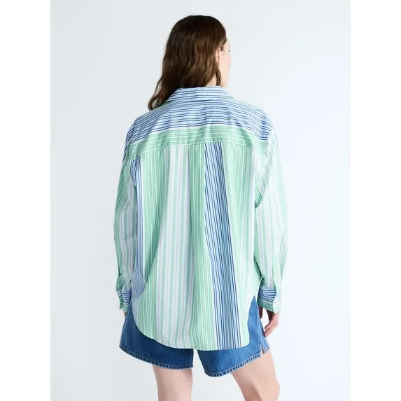 Free Assembly Women's and Women's Plus Relaxed Button Down Cotton Shirt with Long Sleeves, Sizes ... | Walmart (US)