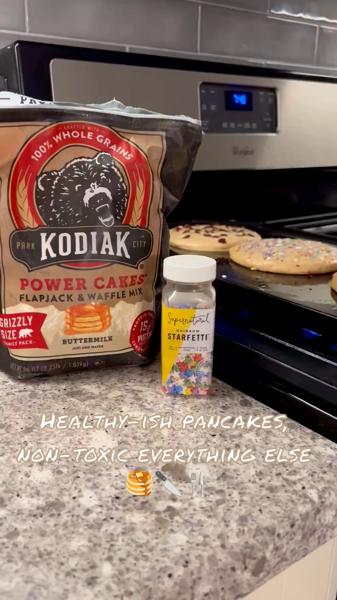 Healthy(-ish) breakfast for dinner never looked this good. 🥞 Each member of the family got their very specific pancake order, made on my favorite non-toxic cookware: Our Place Wonder Oven + Always Pan, Amazon cast iron griddle, and Caraway from knives to cutting boards. Bonus: it’s all pretty enough to live on the counter! 😅

👉 Linking my favorite cookware + Kodiak protein pancakes & dye free sprinkles so you can recreate this clean + cozy chaos.

#LTKFindsUnder100 #LTKHome #LTKFamily