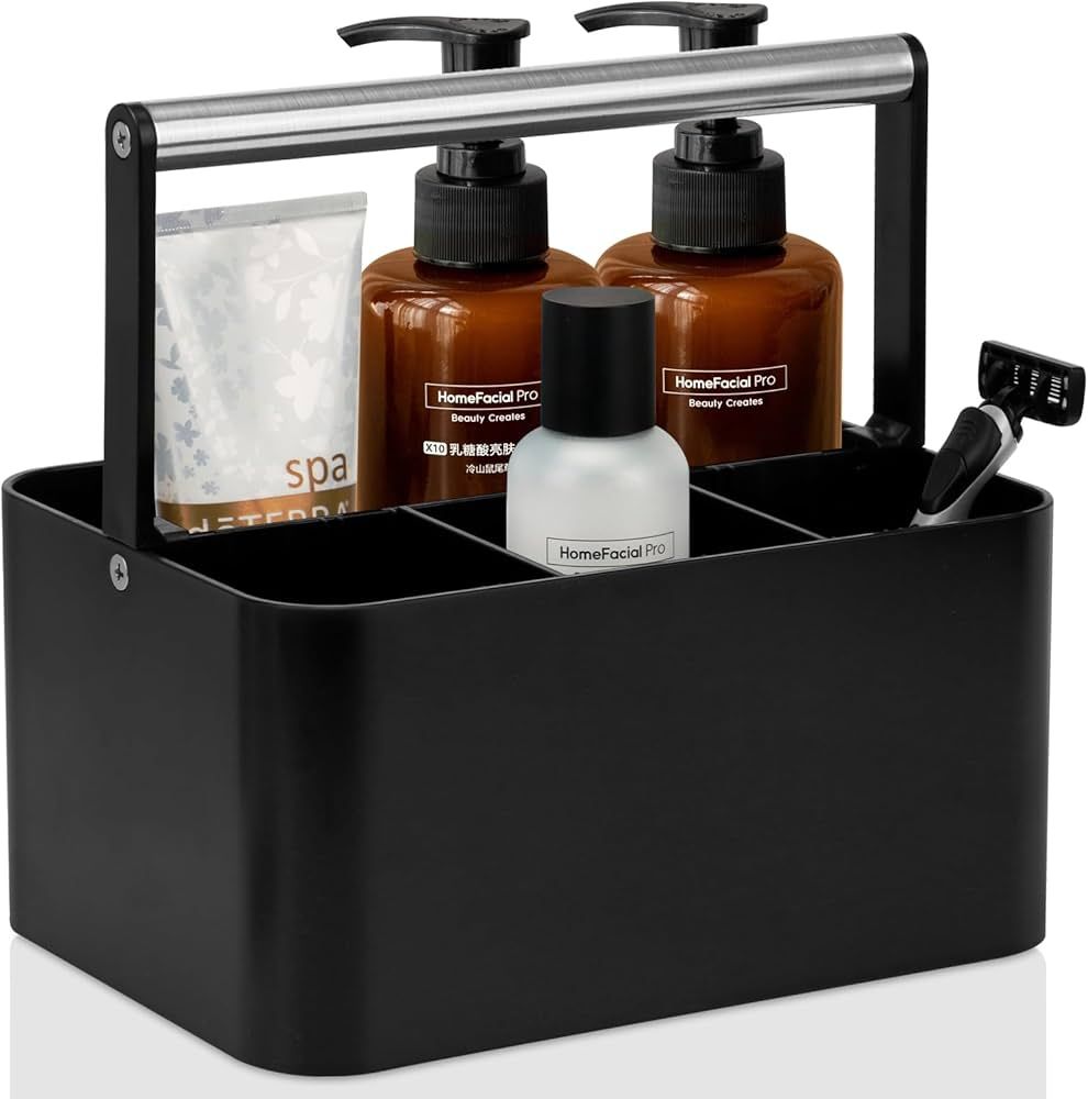 Black Shower Caddy Portable: Plastic Bathroom Caddy Countertop,Cleaning Caddy Organizer with Hand... | Amazon (US)