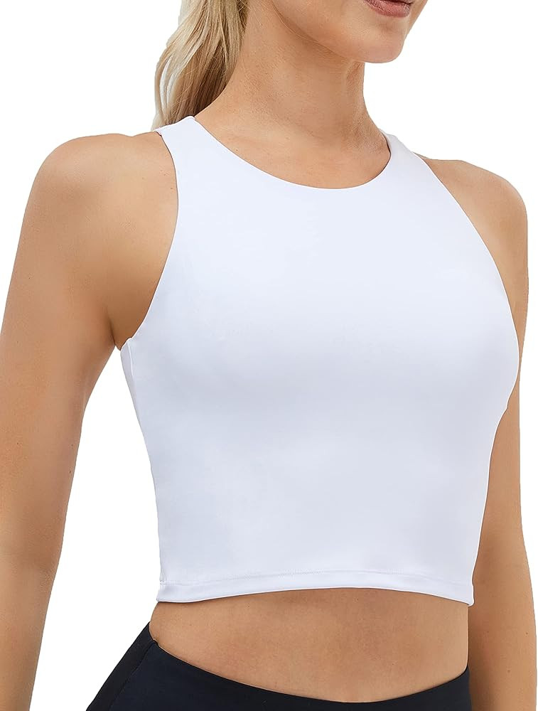 Women's High Neck Crop Top Sleeveless Racer Back Basic Workout Tank Tops Shirt | Amazon (US)