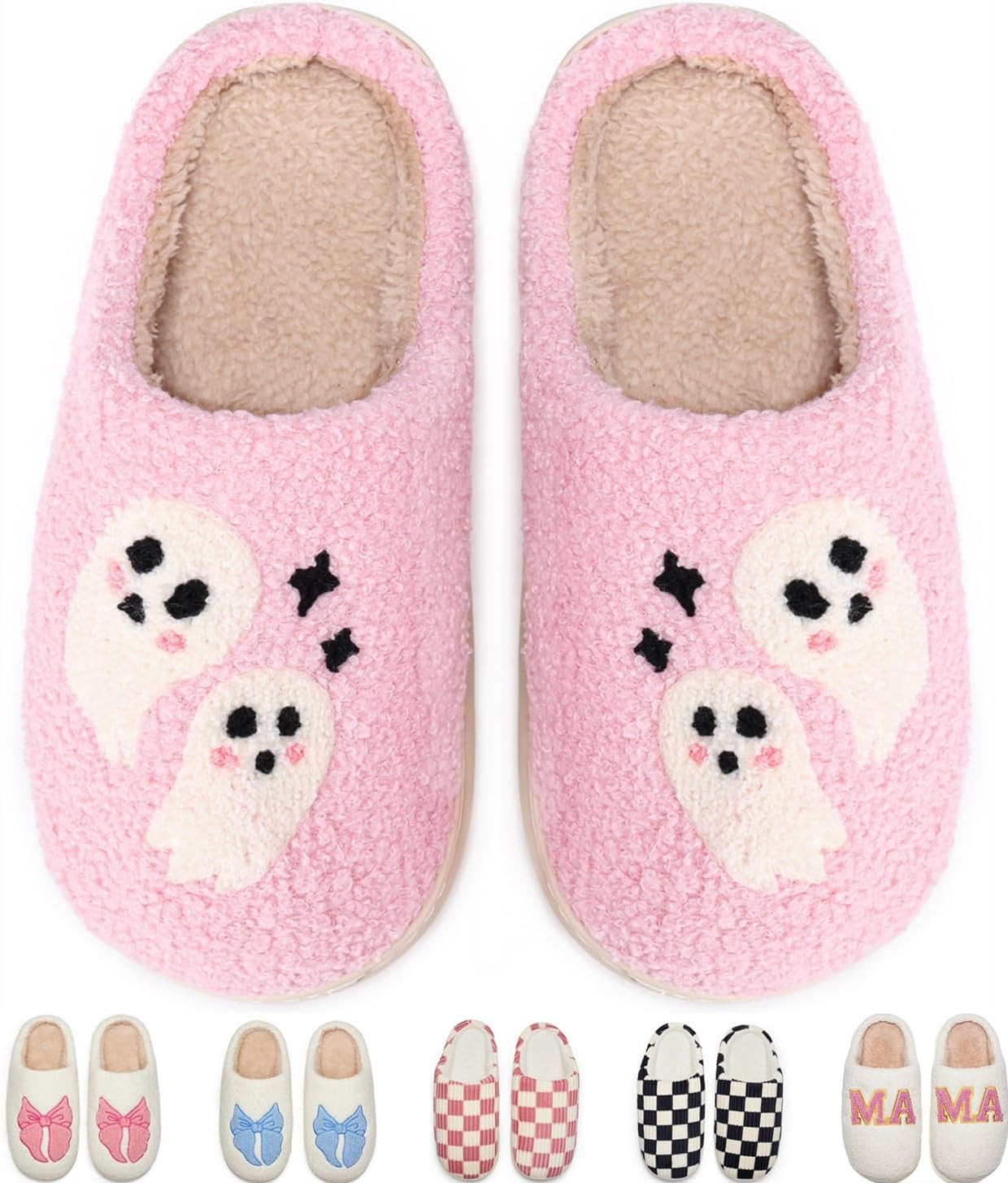 Cute Bow House Slippers Memory Foam Fuzzy Shoes for Women Non-Slip Warm Indoor Outdoor | Amazon (US)