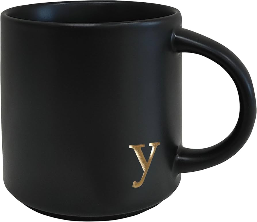 COLLECTIVE HOME - Black Monogram Ceramic Mugs, 15 oz Golden Initial Coffee Cups, Elegant Alphabet... | Amazon (US)