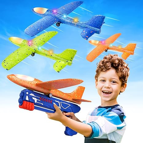 Fuwidvia 3 Pack Airplane Launcher Toys, 2 Flight Modes LED Foam Glider Catapult Plane Toy for Boy... | Amazon (US)