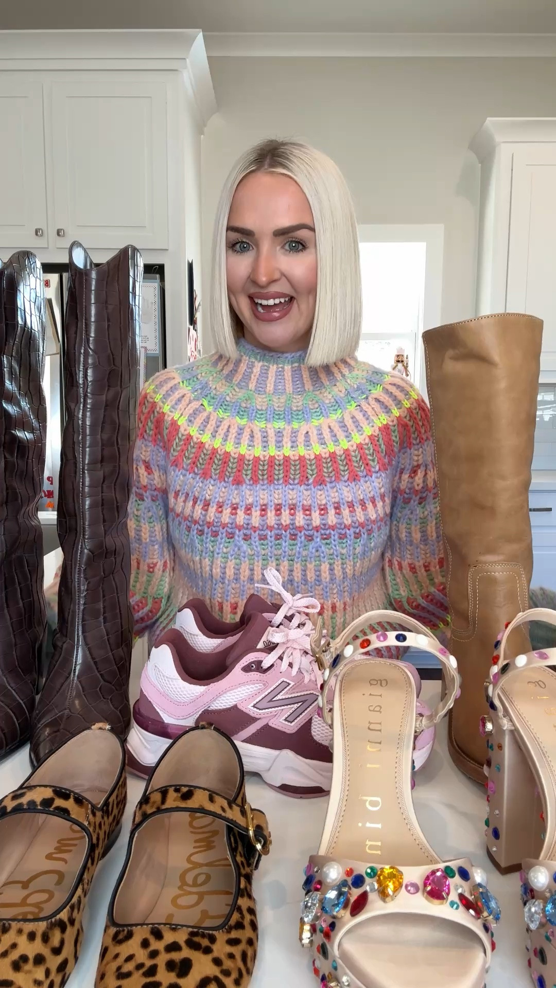 Fall shoe haul / shoes I’m wearing this fall 
*I’m normally a size 7*
Brown knee high boots: size 7
Rhinestone flats + leopard flats: size 6.5 (size down half) 
New Balance sneakers: size KIDS 5.5 (5.5 kids = 7 womens) 
Tan boots: size 7.5 (size up half) 
Woven flats: size 6.5 (size down half)
Jewel heels: 6.5 (BOUGHT IN STORE - I can’t find this color online yet) 

#LTKShoeCrush #LTKStyleTip