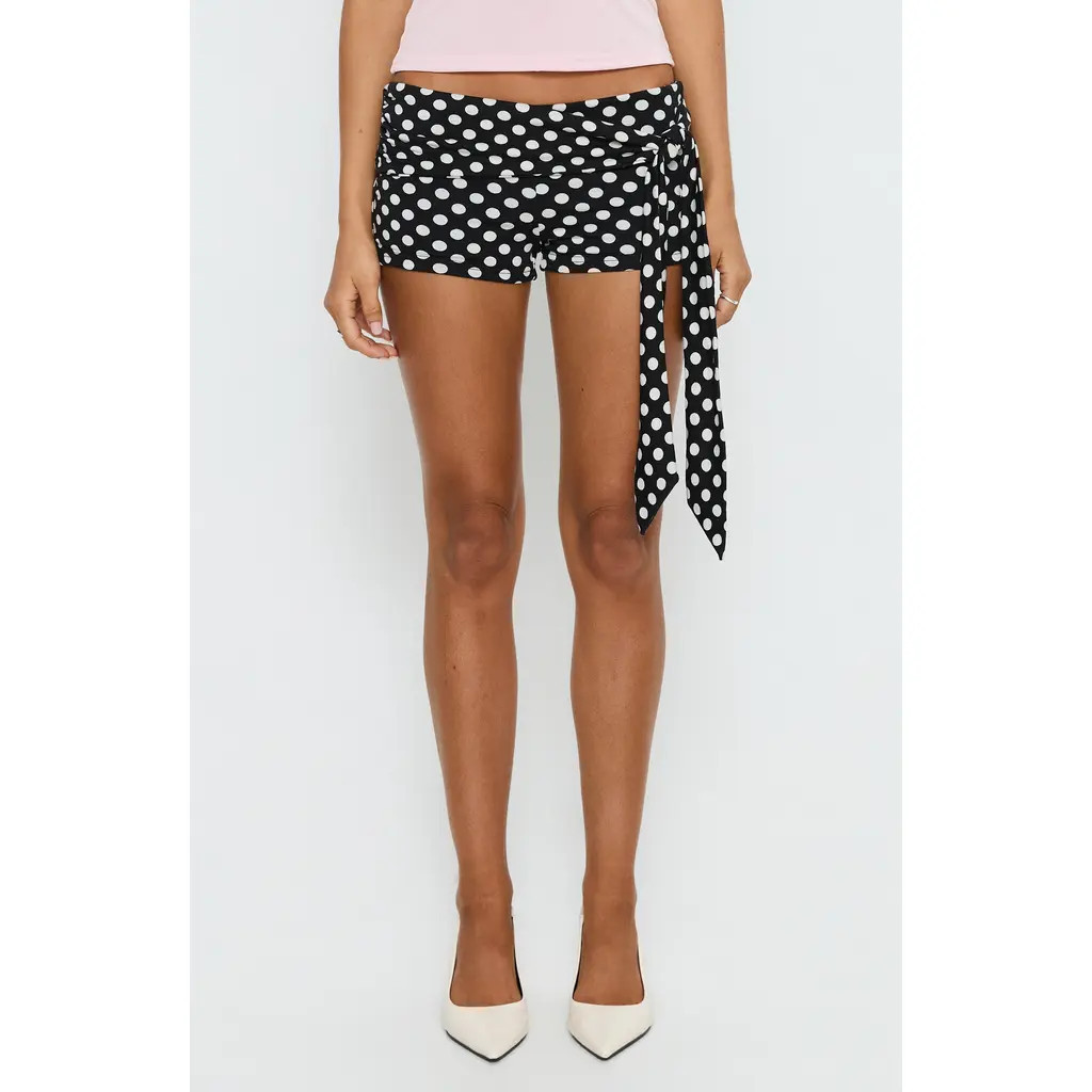Princess Polly Declanne Wrap Polka Dot Micro Shorts in Black Polka at Nordstrom, Size 0 | Nordstrom