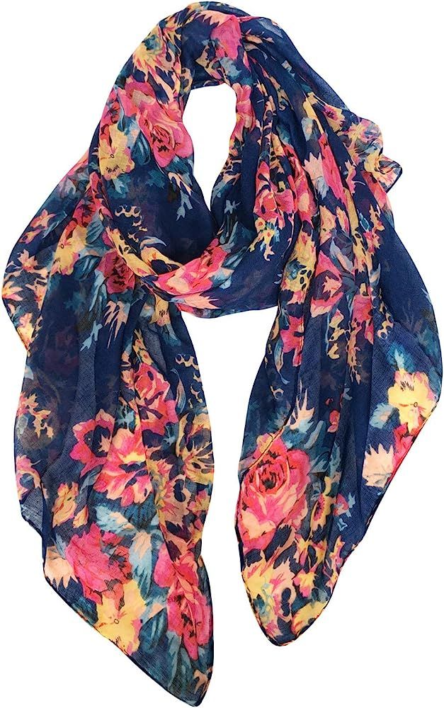 GERINLY Lightweight Scarves Fashion Flowers Print Women Cotton Wrap Scarf | Amazon (US)