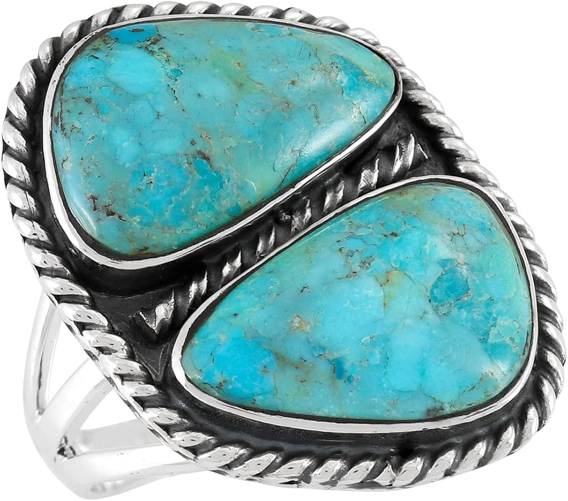 Turquoise Ring Sterling Silver 925 Genuine Gemstones Size 6 to 11 | Amazon (US)
