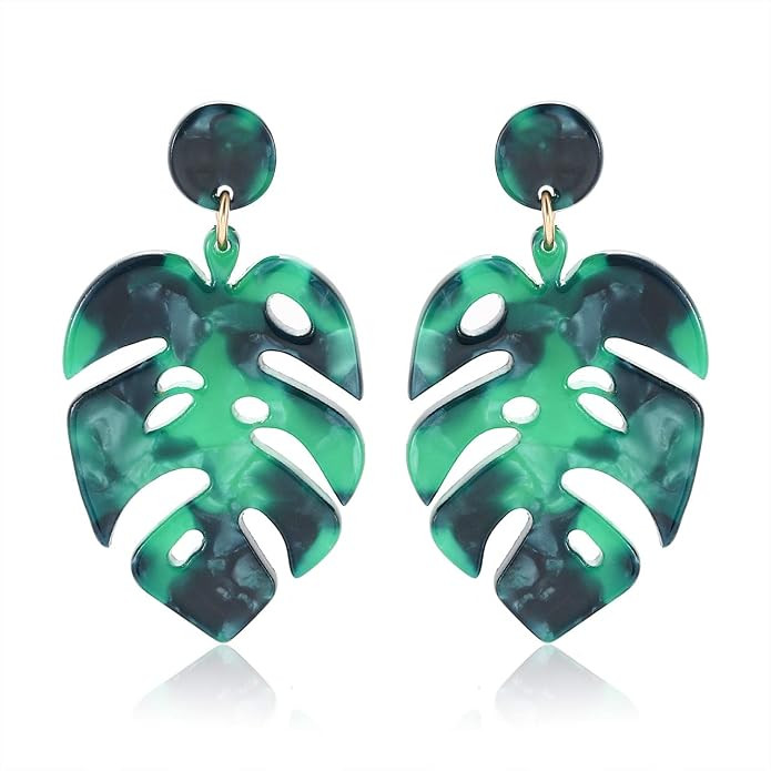 Acrylic Earrings For Women Statement Palm Leaf Earrings Resin monstera Drop Dangle Earrings Fashi... | Amazon (US)