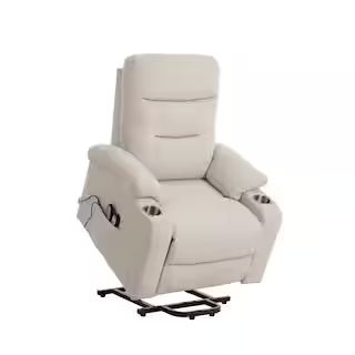 Beige Power Lift Recliner Chair with 8 Massage Points Function and Cup Holder | The Home Depot