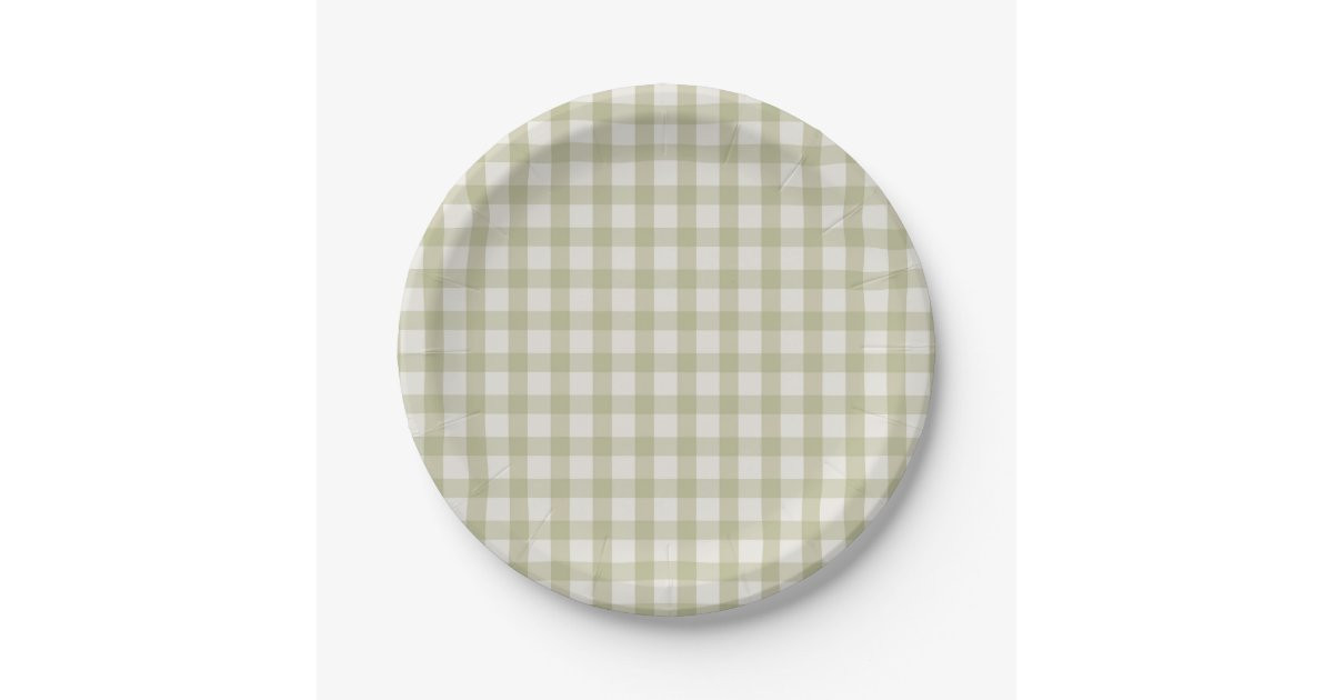 Simple Sage Green Gingham Paper Plates | Zazzle | Zazzle