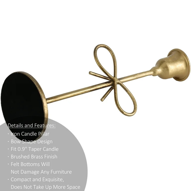 Home Decor Collection Gold Metal 9.06" Taper Tabletop Indoor Candle Holder, with Bow Accent | Walmart (US)