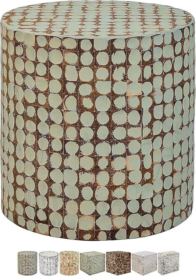 East at Main Round Side Table - Real Coconut Shell Mosaic Inlaid, Pre-Assembled, Natural Wood and... | Amazon (US)