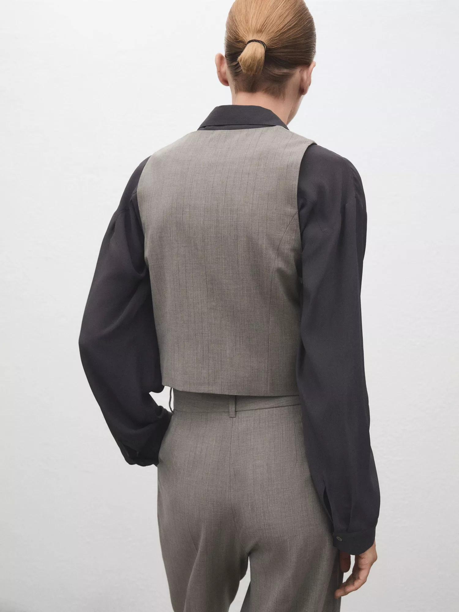 Mango Puglia Pinstripe Wool Blend Waistcoat, Grey | John Lewis (UK)