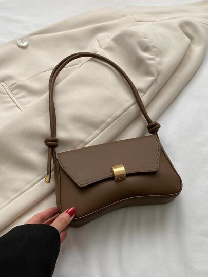 Retro Lightweight,Business Casual Chocolate Brown Flap Baguette Bag Vintage PU For Teen Girls Wom... | SHEIN
