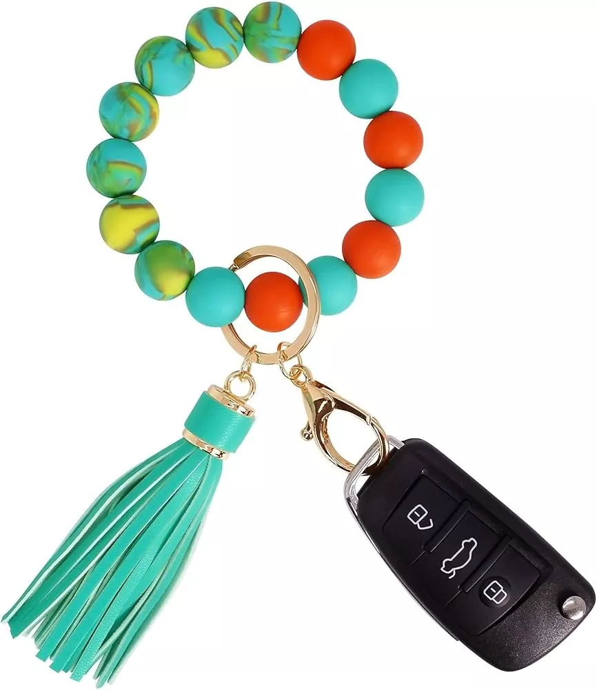 Weixiltc Large Circle Key Ring Leather Tassel Bracelet Holder Keychain Keyring for Women Girl