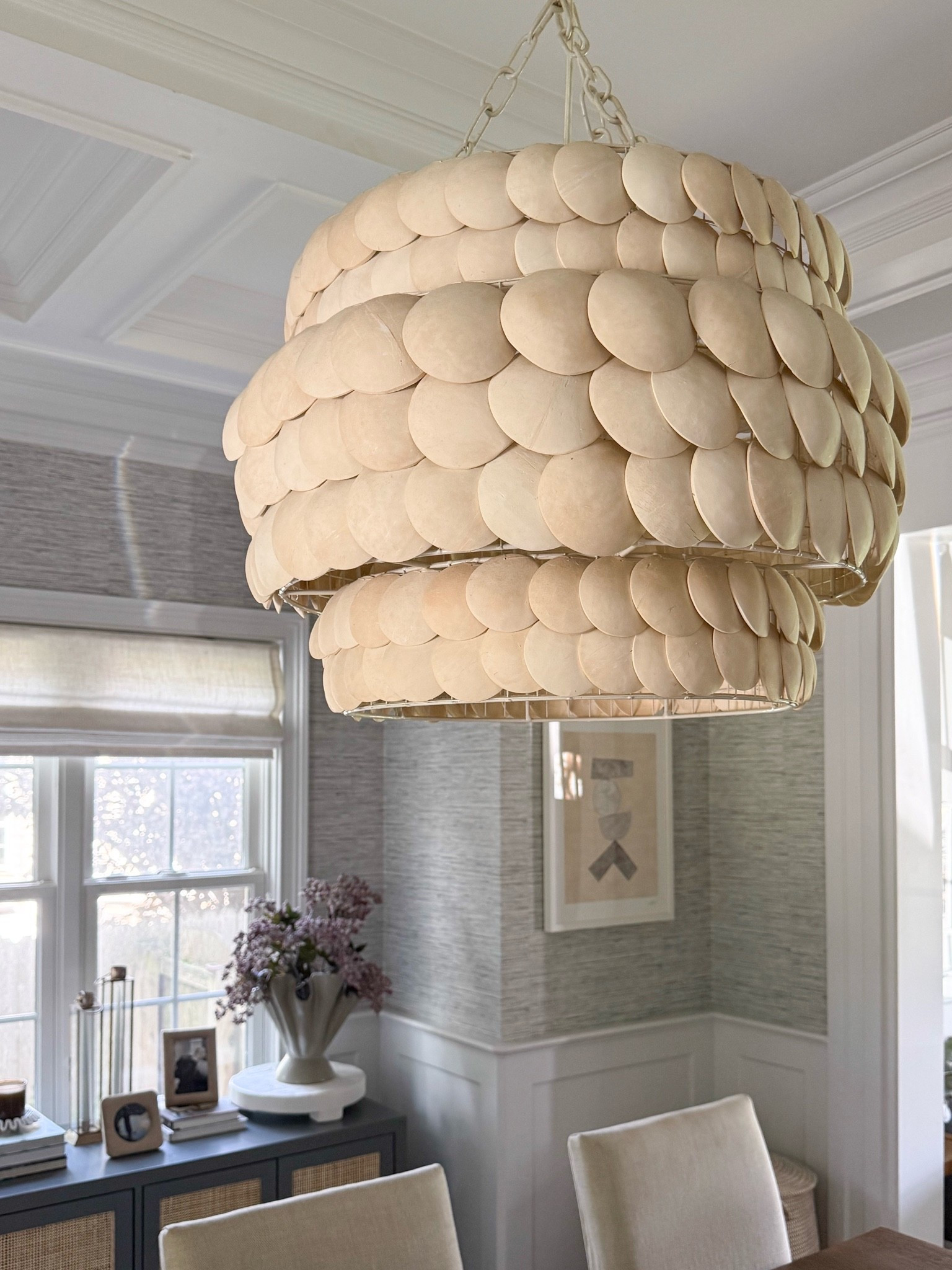 This statement pendant is one of my favorite details in the dining room. The layered shell design adds so much texture and movement, and it gives the space a soft coastal feel without being too literal.

statement pendant light, dining room lighting, shell pendant, coastal lighting, statement chandelier, neutral dining room, dining room decor, textured lighting, modern coastal home, timeless interiors, home lighting ideas, girlonthehudson

#LTKHome #LTKSeasonal #LTKdayinmylife