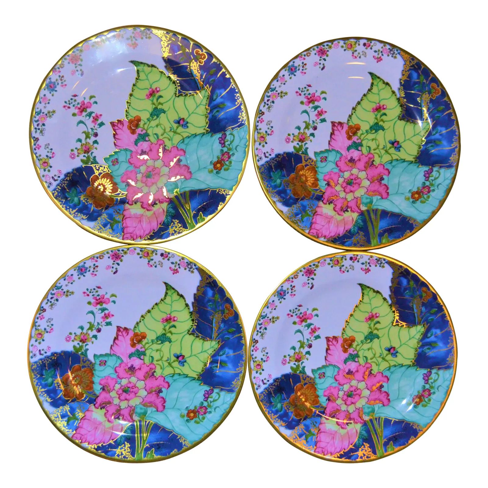 Enamaled Tin Tobacco Leaf Plates - Set of 4 | Chairish