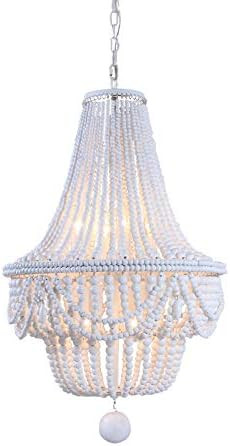 Lovedima Retro Classic Wood Beaded Basket 8-Light Chandelier in Gray&Blue/White (White) | Amazon (US)