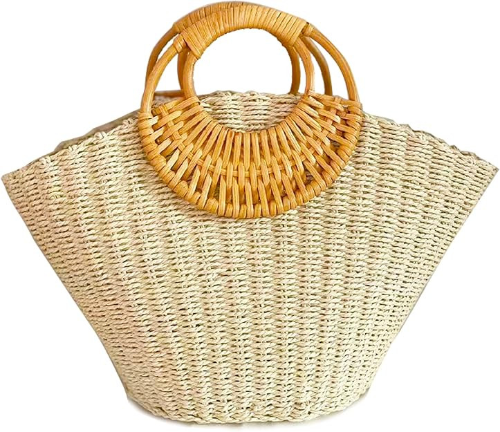QZUnique Hand-woven Straw Bag Women Summer Beach Handbag Purse Retro Rattan Tote Clutch Travel Ba... | Amazon (US)