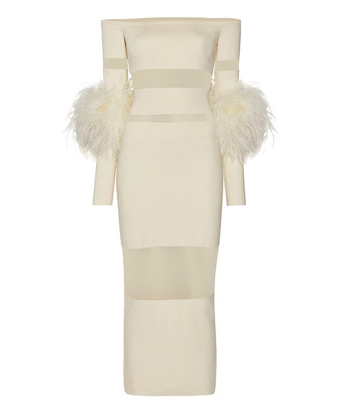 COTTON VISCOSE INTARSIA FEATHER DRESS | LAPOINTE