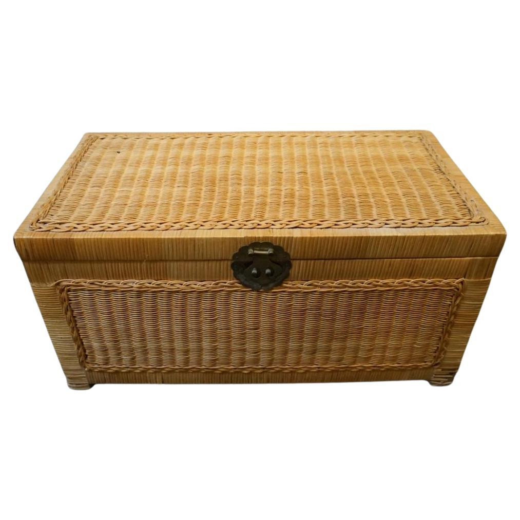 Mid-Century Asian Style Wicker and Brass Blanket Chest | 1stDibs