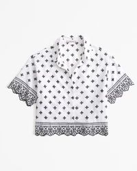 Women's Short-Sleeve Linen-Blend Embroidered Shirt | Women's New Arrivals | Abercrombie.com | Abercrombie & Fitch (US)