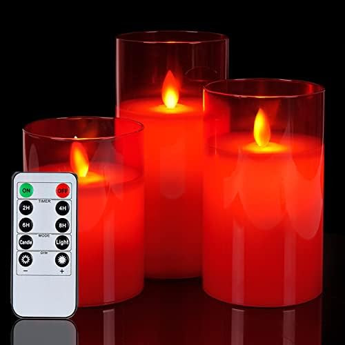 Amazon.com: 5plots Red Glass Flickering Flameless Candles, Battery Operated LED Pillar Candles wi... | Amazon (US)