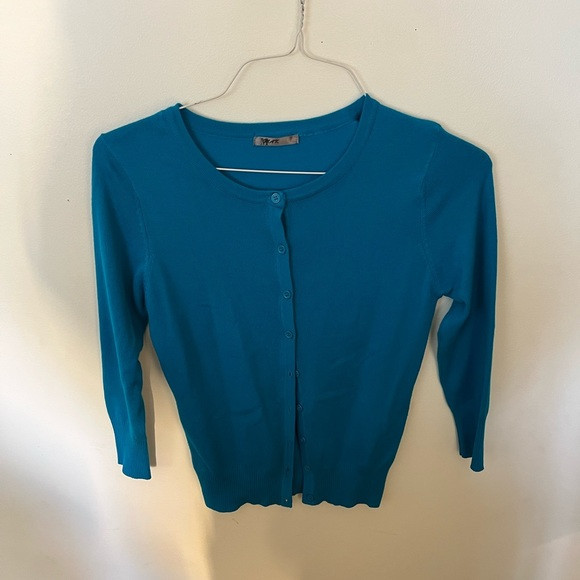 MaK classic cardigan sweater. Turquoise blue. Size medium. 3/4 sleeves. | Poshmark