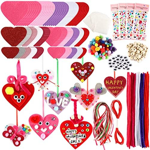 Valentine's Day Crafts for Kids - 361PCS DIY Heart Craft Set for School Gift, 108 Hearts, 50 Goog... | Amazon (US)