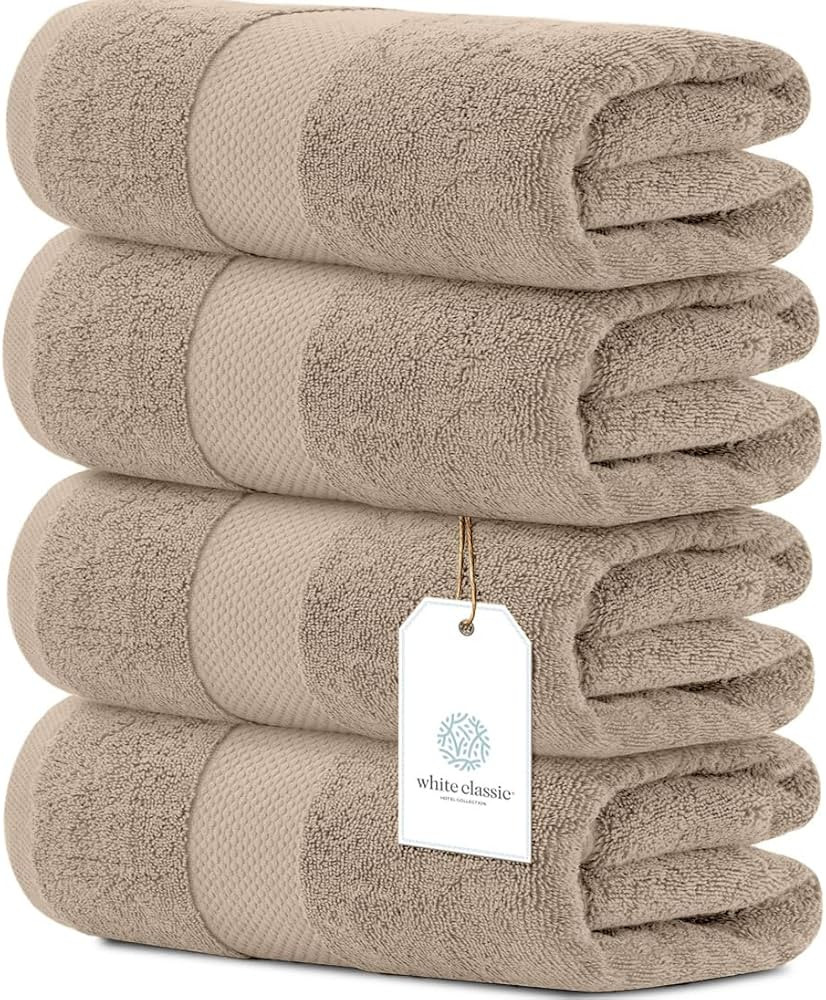 White Classic Luxury Bath Towels Set of 4 Large - 700 GSM Cotton Ultra Soft Bath Towels 27x54 | H... | Amazon (US)