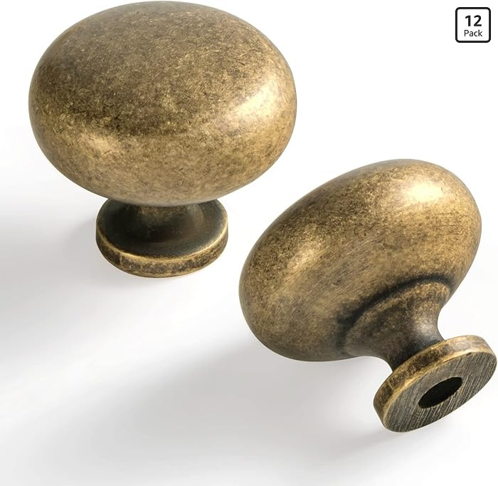 Yanxia Set of 12 Elegant Antique Brass Cabinet Knobs - Classic Round Kitchen Hardware, Vintage Dr... | Amazon (US)