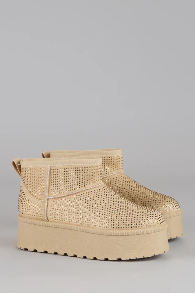 Snow Glow Platform Rhinestone Booties | Windsor Stores