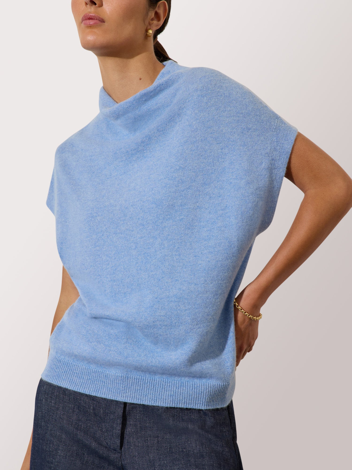 Women's Morten Funnel Neck Cashmere Top in Air Blue Mélange | Brochu Walker | Brochu Walker