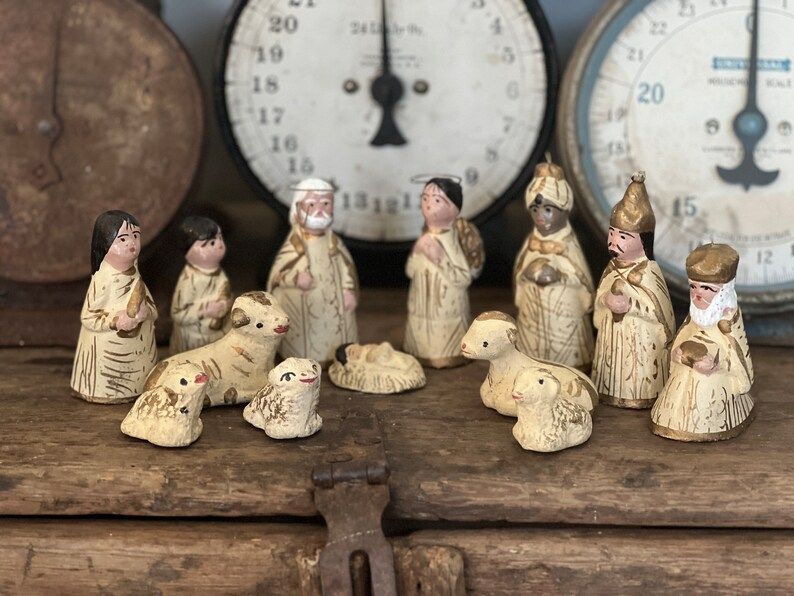 Vintage Mexican Pottery Clay Folk Art Nativity Set - Etsy | Etsy (US)