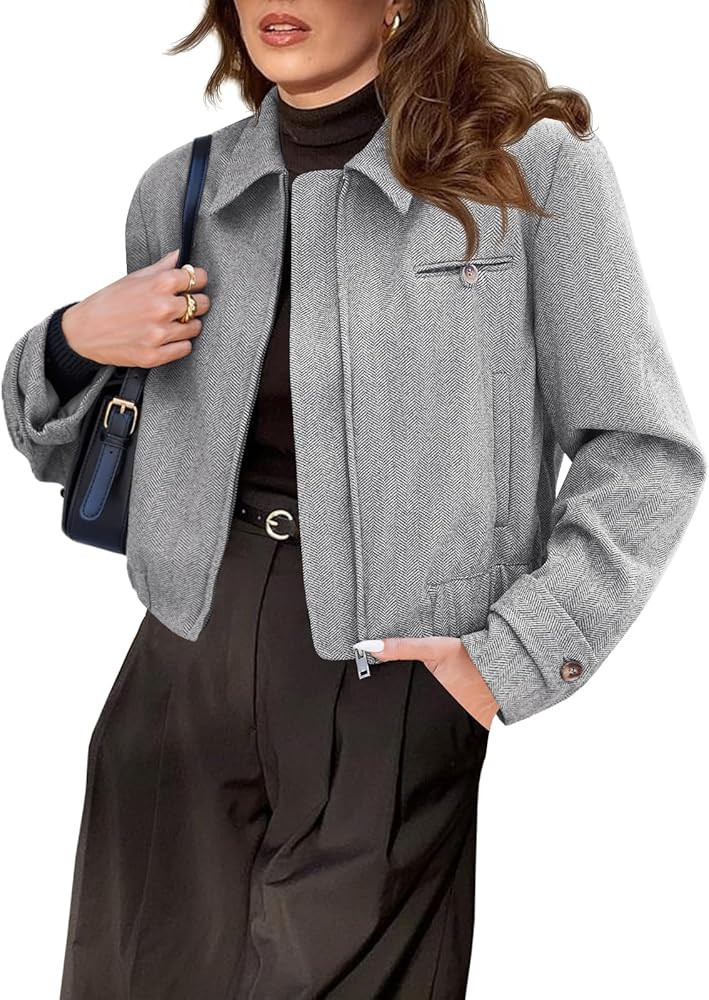Cicy Bell Womens Cropped Tweed Blazer Fall Casual Dressy Zip Up Work Office Jacket Outerwear | Amazon (US)