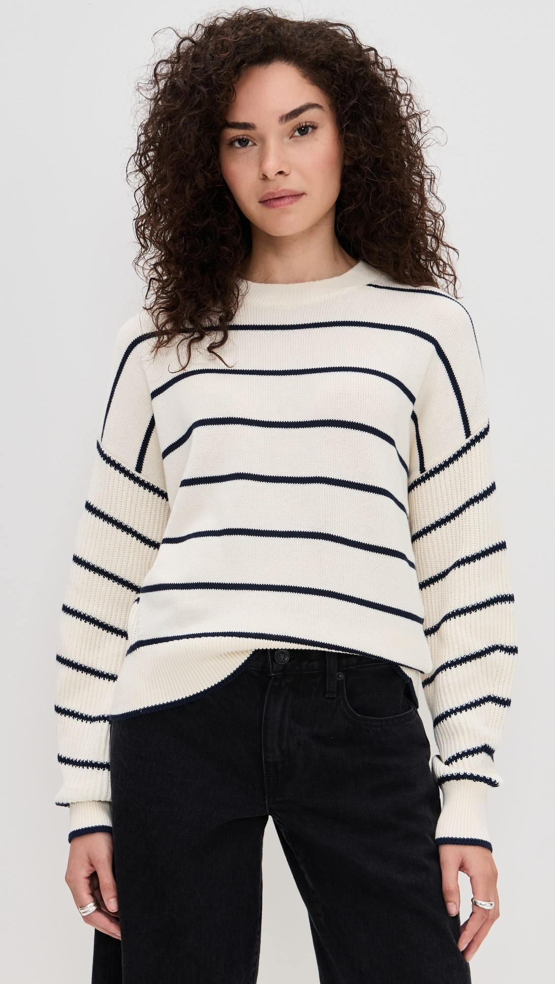 Striped Ribbed-Sleeve Sweater | Shopbop