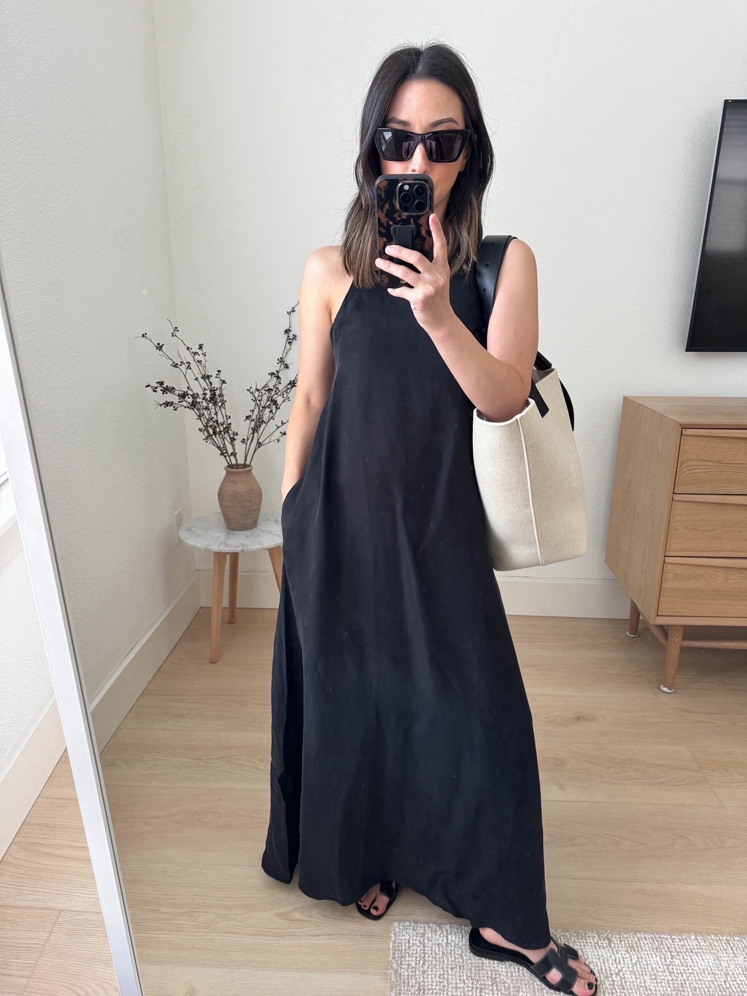 chinese dress ladies Herms // Pleated V-Neck Dress  VSP Consignment