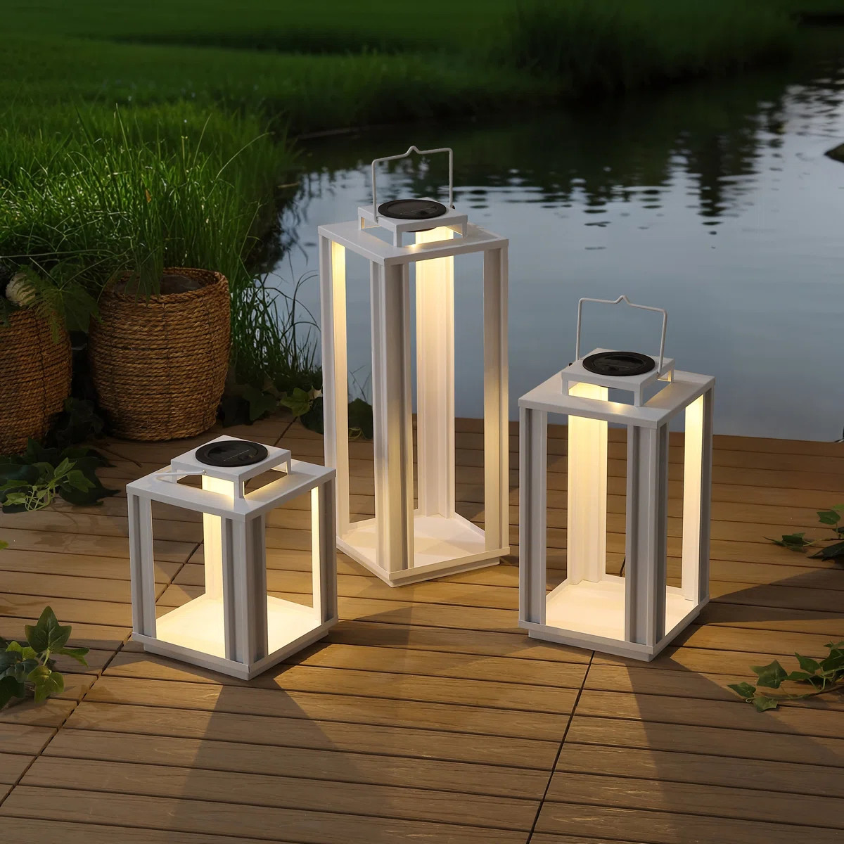 Leland Modern Industrial Integrated Indoor/Outdoor LED Solar Powered Lanterns | Wayfair North America