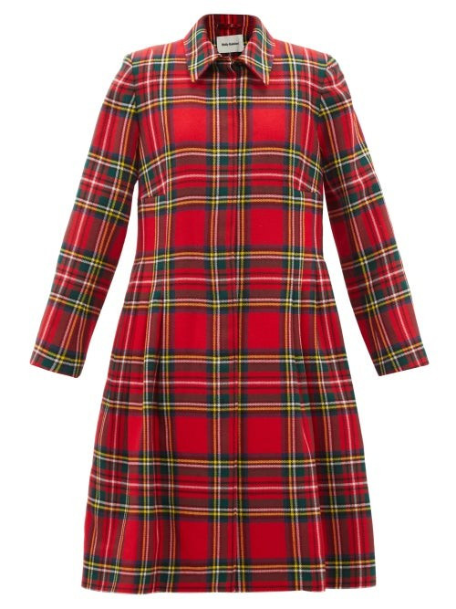 Molly Goddard - Margaret Pleated Wool-tartan Coat - Womens - Red Multi | Matches (US)