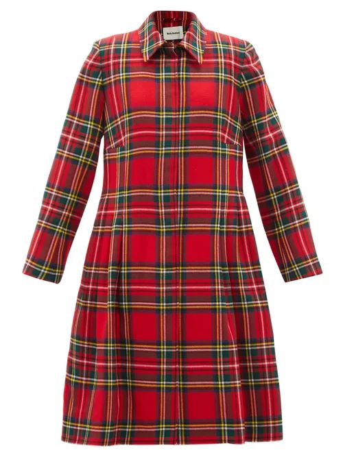 Molly Goddard - Margaret Pleated Wool-tartan Coat - Womens - Red Multi | Matches (US)