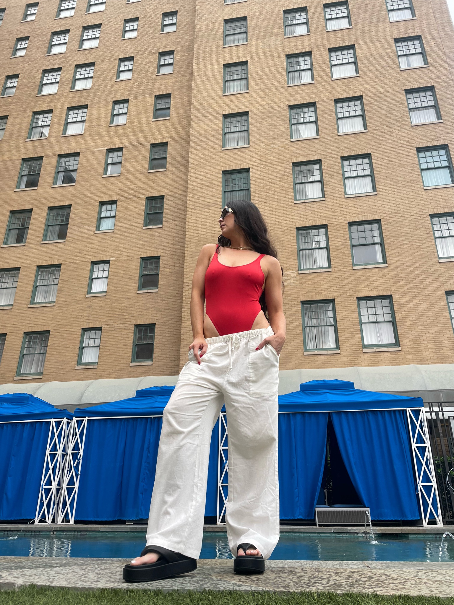 Great fit for the fourth 
Swim suit: medium 
Pants: small 