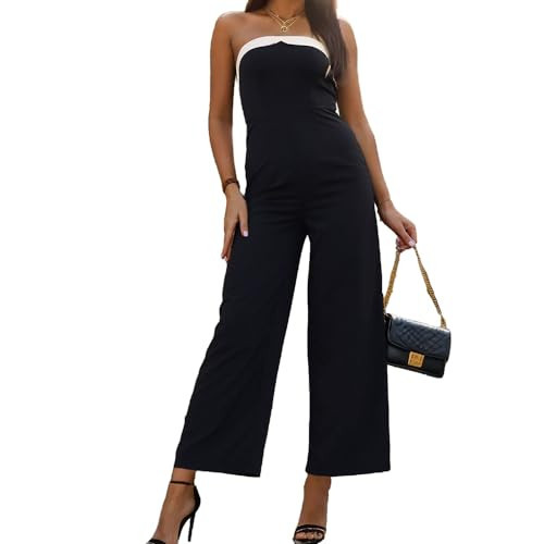 Molilove Women's Off-Shoulder Jumpsuit Sleeveless Zip Jumpsuit Straight Leg Pants One Piece Summer Outfits Elegant Outfits | Amazon (US)