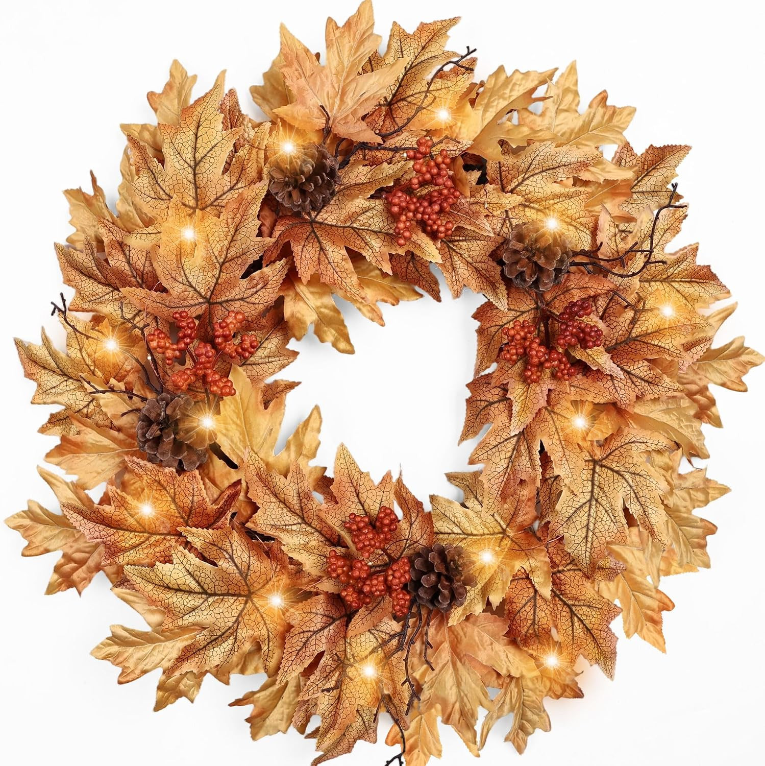 24in Pre-lit Fall Wreaths for Front Door with 20 Lights & Timer | Amazon (US)