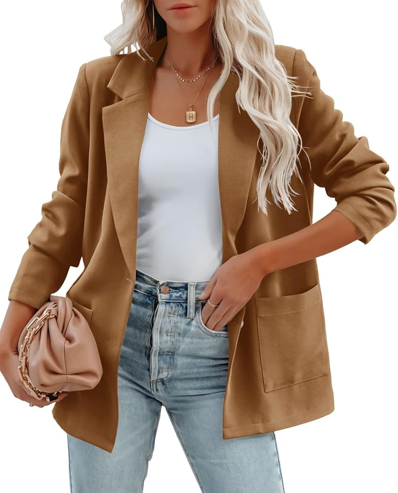 FERBIA Women's Casual Blazer Jackets Button Down Work Suit Jacket Long Sleeve Open Front Cardigan... | Amazon (US)