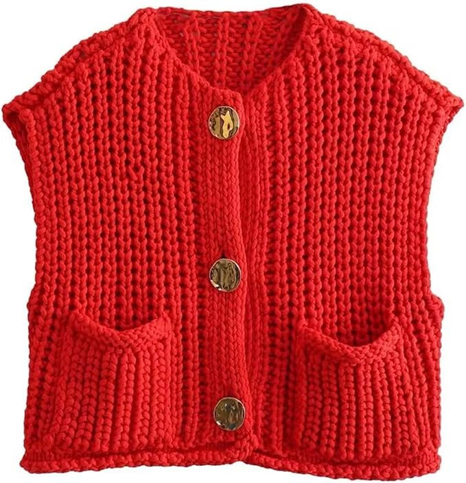 HOULENGS Women's Winter Chunky Sweater Vest 2025 Button Down Sleeveless Knit Top Fashion Cardigan... | Amazon (US)