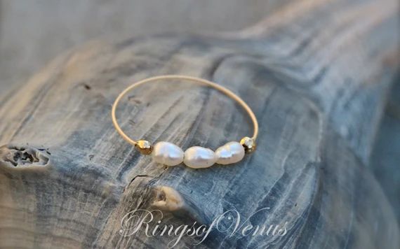 FREE SHIPPING Gold pearl ring, freshwater pearl, 24K gold ring, unique gold stack, stacking ring,... | Etsy (US)