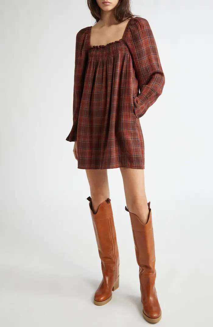 MILLE Garbriette Plaid Long Sleeve Cotton Babydoll Dress | Nordstrom | Nordstrom