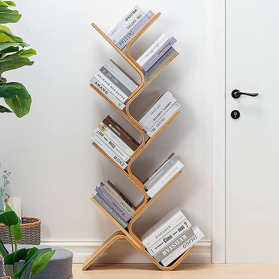 Bamboo Tree Bookshelf, 8-Tier Wood Bookcase, Free Standing Book Organizer Shelves, Books/Albums/F... | Amazon (US)