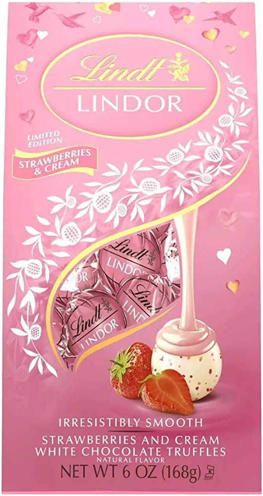 Lindt Lindor Valentine's Day Strawberries and Cream White Chocolate Truffles Limited Edition 6oz ... | Amazon (US)