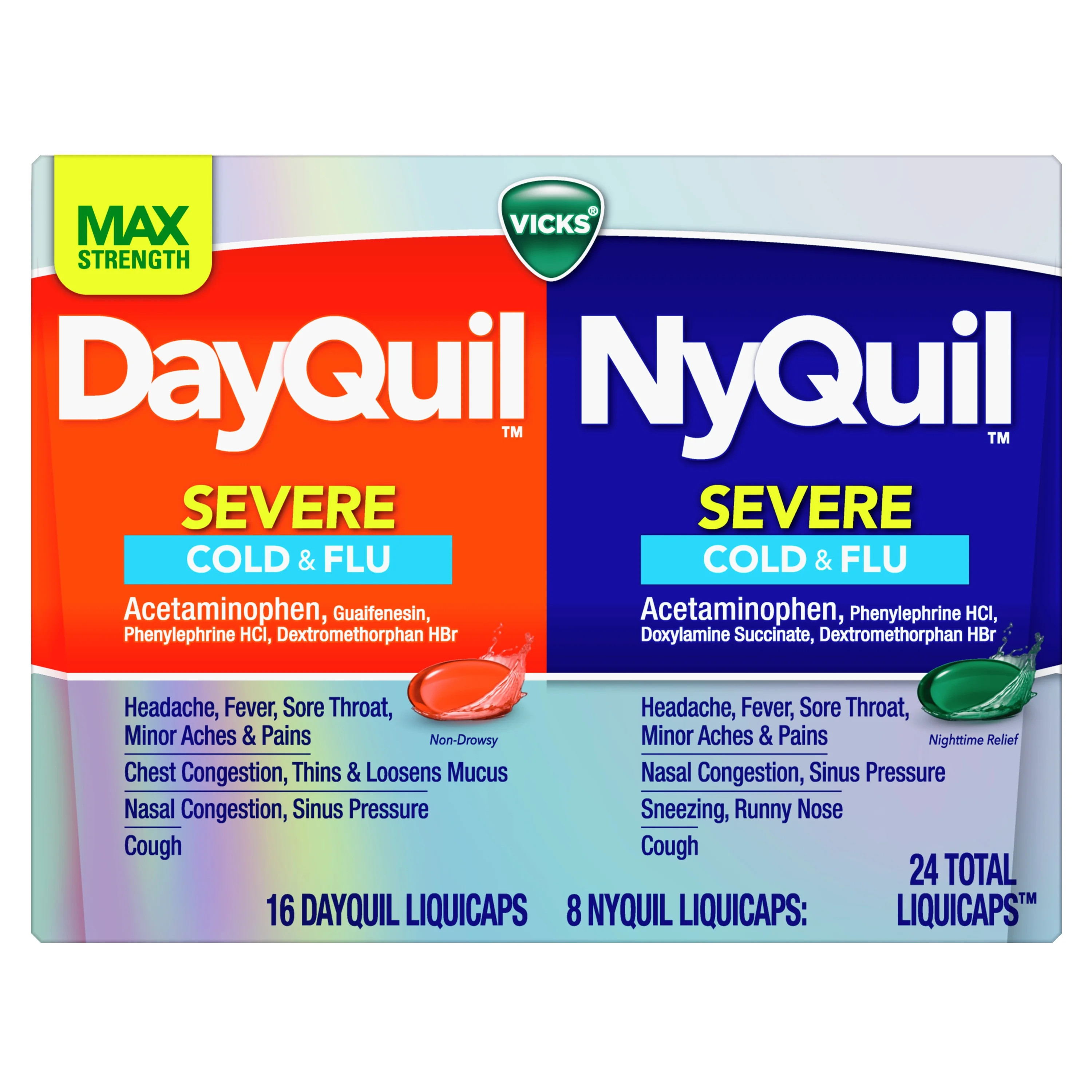 Vicks DayQuil and NyQuil Severe Cold and Flu Medicine Liquicaps, over-the-counter medicine, 24 Ct | Walmart (US)